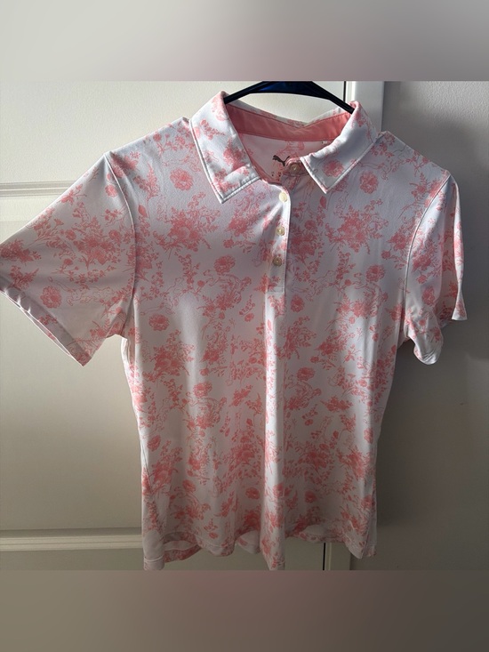 Puma Tops - Puma White Polo Shirt with Pink Floral Print
